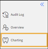 Dental chart menu with yellow highlight box around Charting.